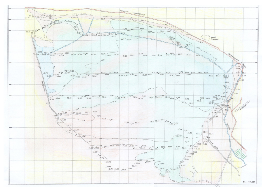 Figure 6. Depth isobath map of Moynaq reservoir, November 2023